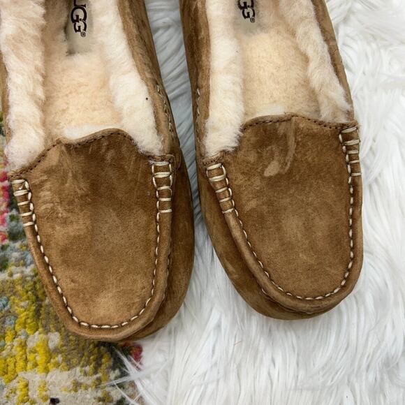 UGG Fleece Lined Slip On Suede Ansley Slipper Loafer Chestnut 6 Style 3312 - Picture 3 of 11